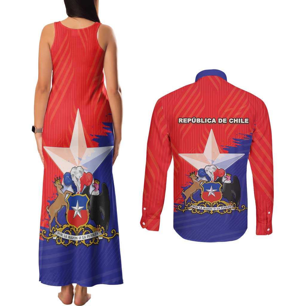 Chile Coat Of Arms Couples Matching Tank Maxi Dress and Long Sleeve Button Shirt With Flag Style - Wonder Print Shop