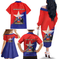 Chile Coat Of Arms Family Matching Off The Shoulder Long Sleeve Dress and Hawaiian Shirt With Flag Style - Wonder Print Shop
