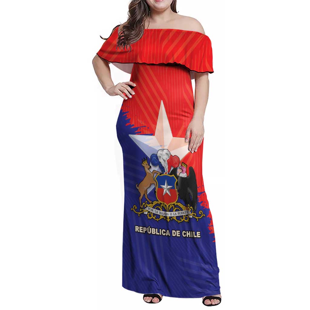 Chile Coat Of Arms Family Matching Off Shoulder Maxi Dress and Hawaiian Shirt With Flag Style - Wonder Print Shop