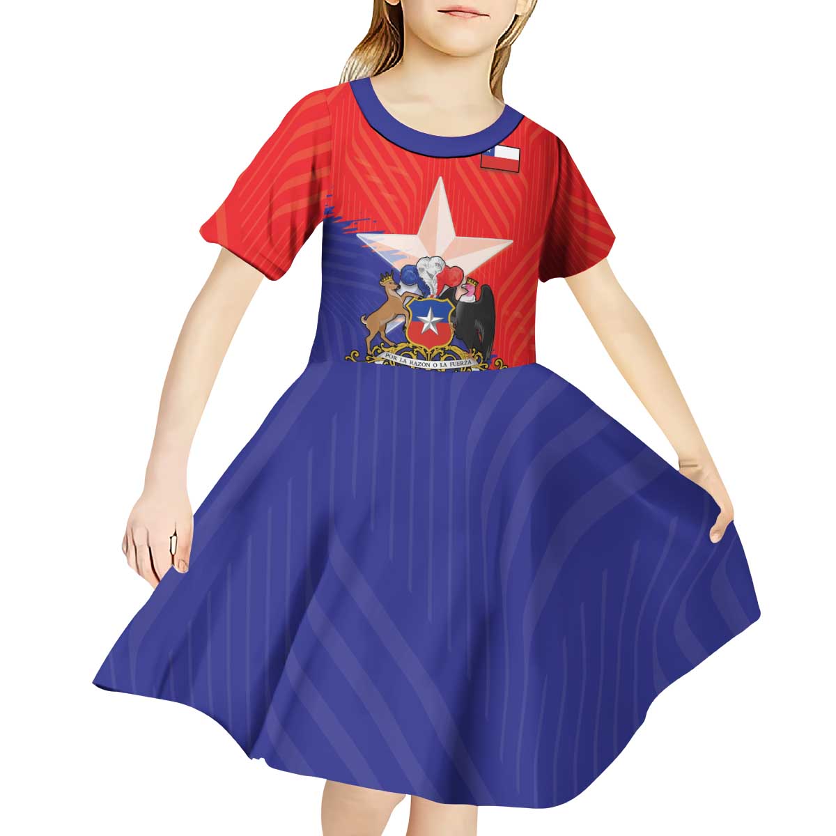 Chile Coat Of Arms Kid Short Sleeve Dress With Flag Style - Wonder Print Shop