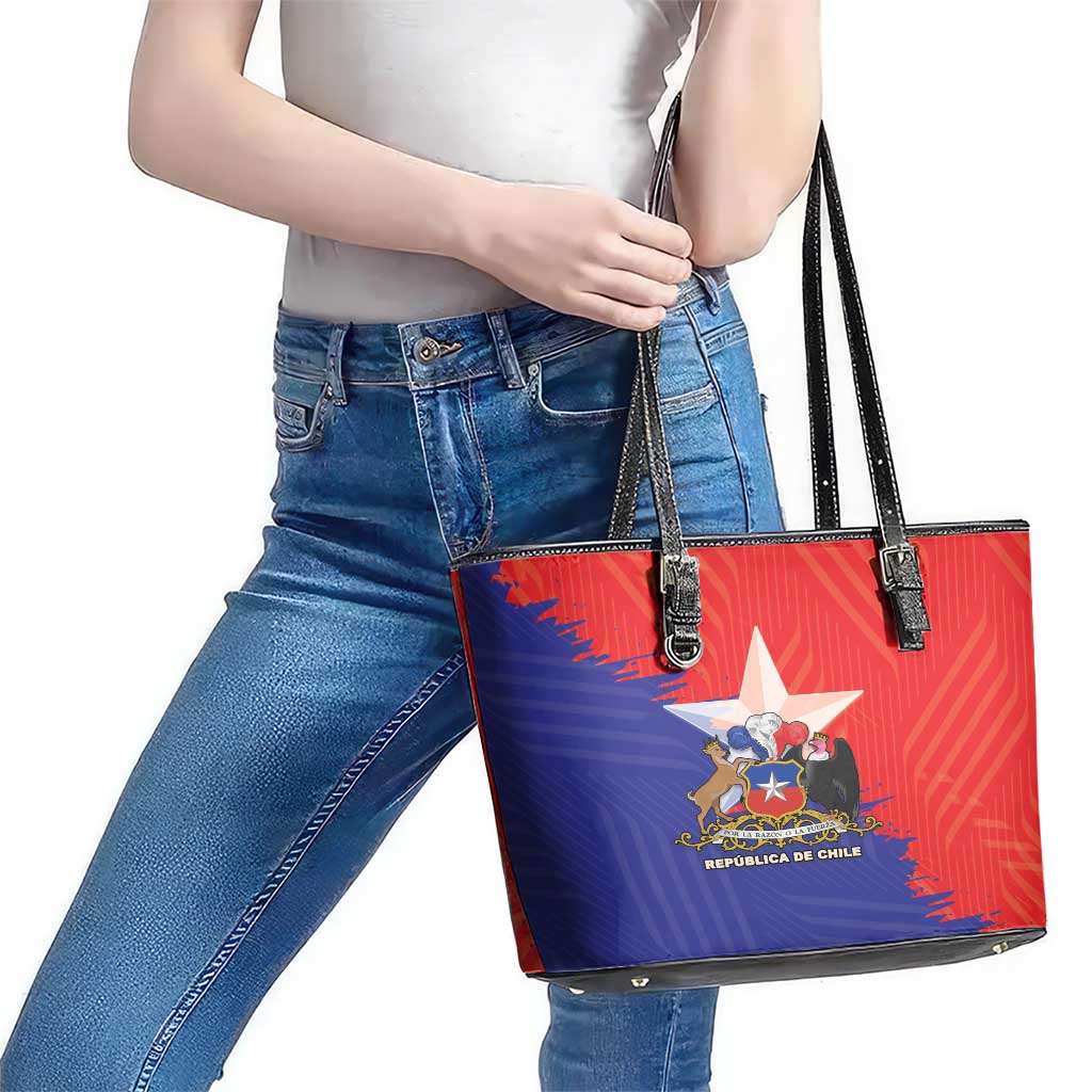 Chile Coat Of Arms Leather Tote Bag With Flag Style - Wonder Print Shop