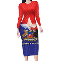 Chile Coat Of Arms Long Sleeve Bodycon Dress With Flag Style - Wonder Print Shop
