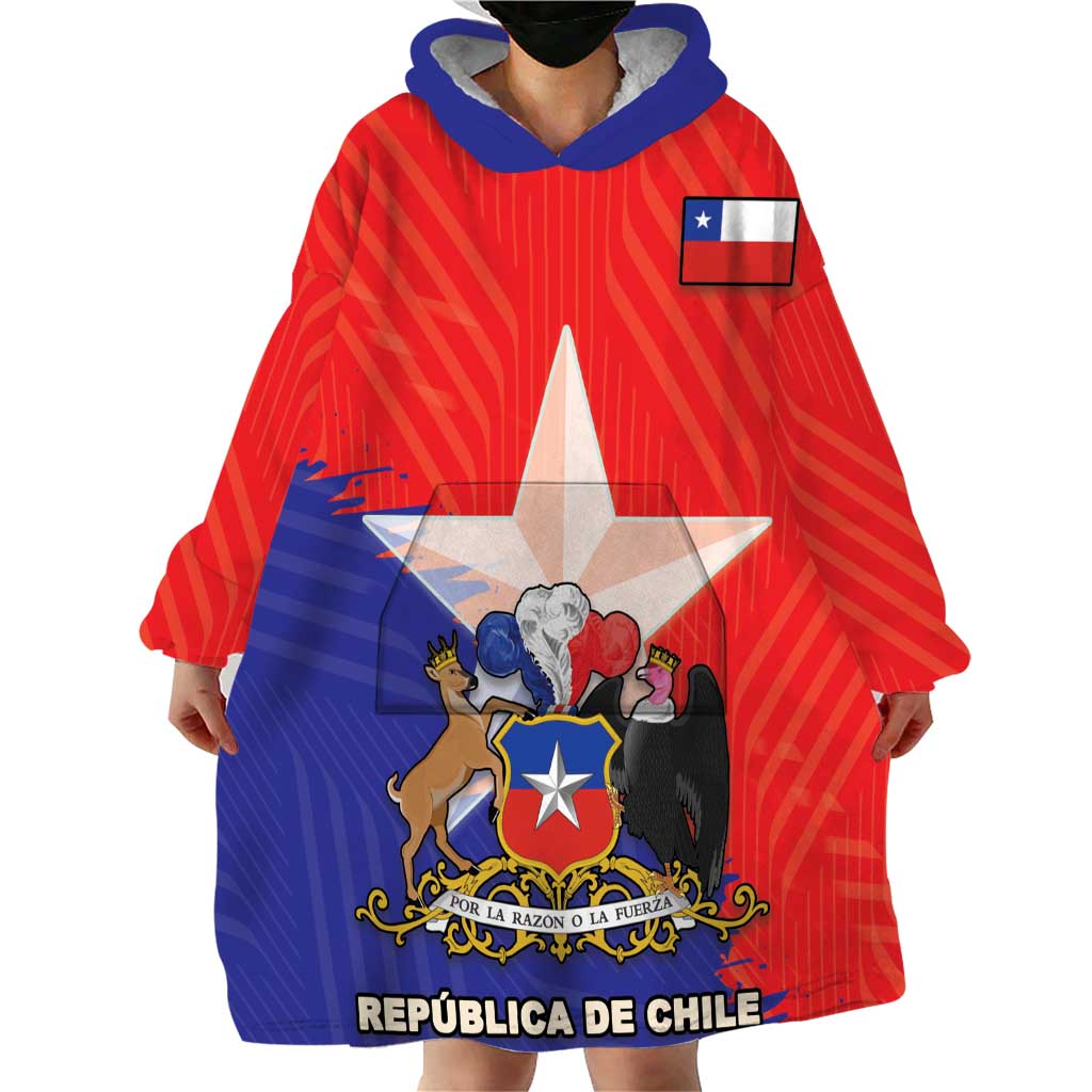 Chile Coat Of Arms Wearable Blanket Hoodie With Flag Style - Wonder Print Shop