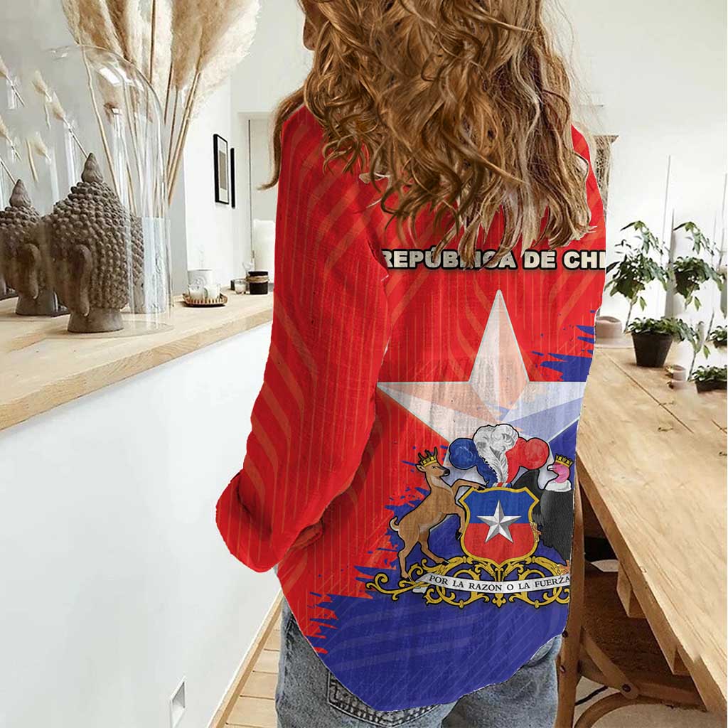 Chile Coat Of Arms Women Casual Shirt With Flag Style - Wonder Print Shop
