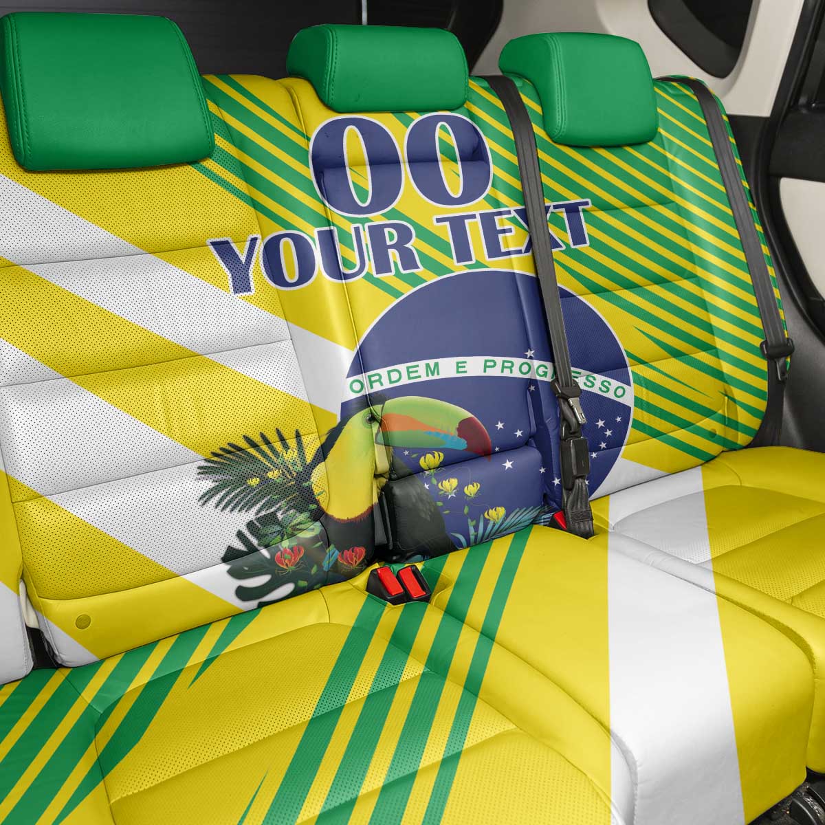 Custom Brazil Independence Day Back Car Seat Cover Toco Toucan Ordem e Progresso - Wonder Print Shop