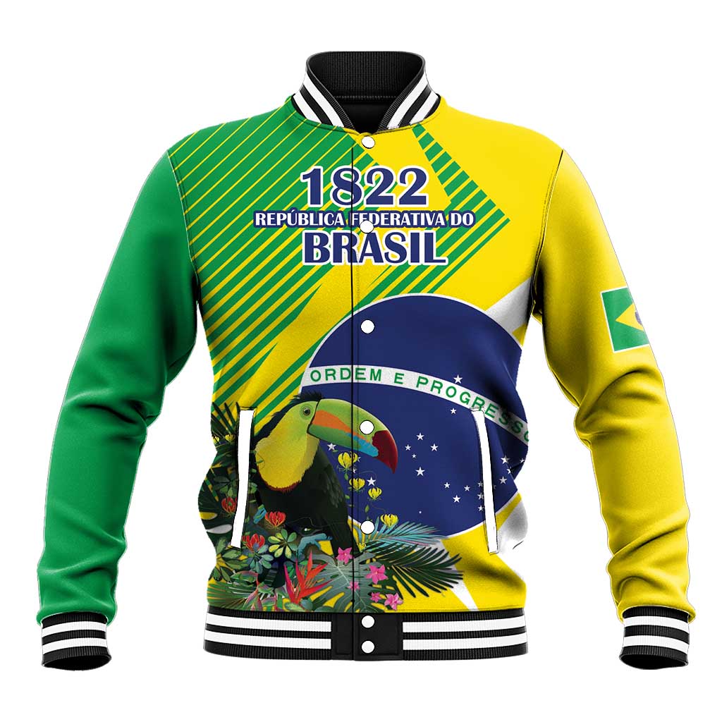Custom Brazil Independence Day Baseball Jacket Toco Toucan Ordem e Progresso - Wonder Print Shop