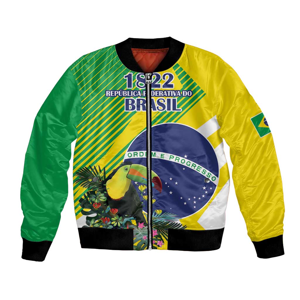 Custom Brazil Independence Day Bomber Jacket Toco Toucan Ordem e Progresso - Wonder Print Shop