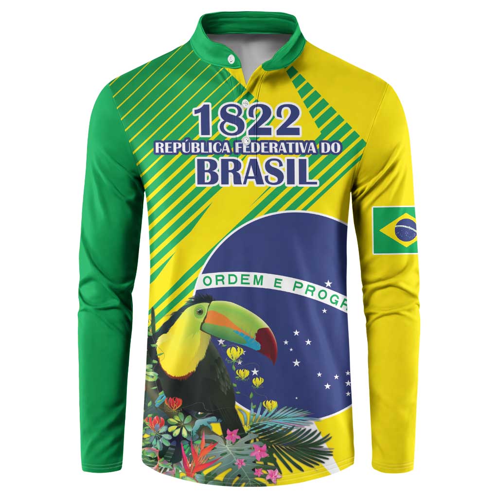 Custom Brazil Independence Day Button Sweatshirt Toco Toucan Ordem e Progresso - Wonder Print Shop