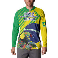Custom Brazil Independence Day Button Sweatshirt Toco Toucan Ordem e Progresso - Wonder Print Shop