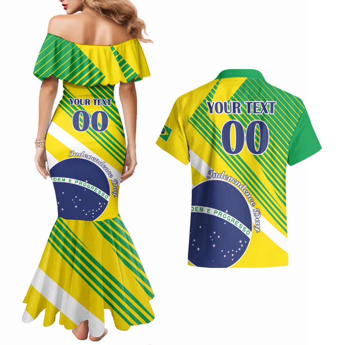 Custom Brazil Independence Day Couples Matching Mermaid Dress and Hawaiian Shirt Toco Toucan Ordem e Progresso - Wonder Print Shop