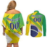 Custom Brazil Independence Day Couples Matching Off Shoulder Short Dress and Long Sleeve Button Shirt Toco Toucan Ordem e Progresso - Wonder Print Shop