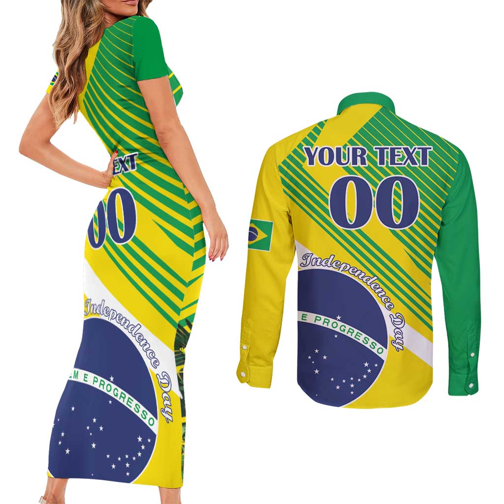 Custom Brazil Independence Day Couples Matching Short Sleeve Bodycon Dress and Long Sleeve Button Shirt Toco Toucan Ordem e Progresso - Wonder Print Shop