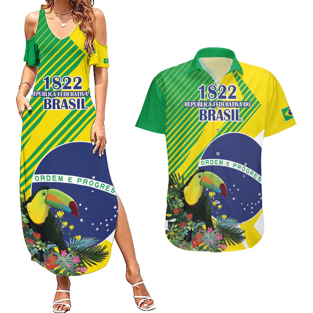 Custom Brazil Independence Day Couples Matching Summer Maxi Dress and Hawaiian Shirt Toco Toucan Ordem e Progresso - Wonder Print Shop