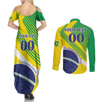 Custom Brazil Independence Day Couples Matching Summer Maxi Dress and Long Sleeve Button Shirt Toco Toucan Ordem e Progresso - Wonder Print Shop