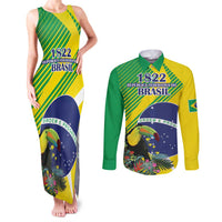 Custom Brazil Independence Day Couples Matching Tank Maxi Dress and Long Sleeve Button Shirt Toco Toucan Ordem e Progresso - Wonder Print Shop