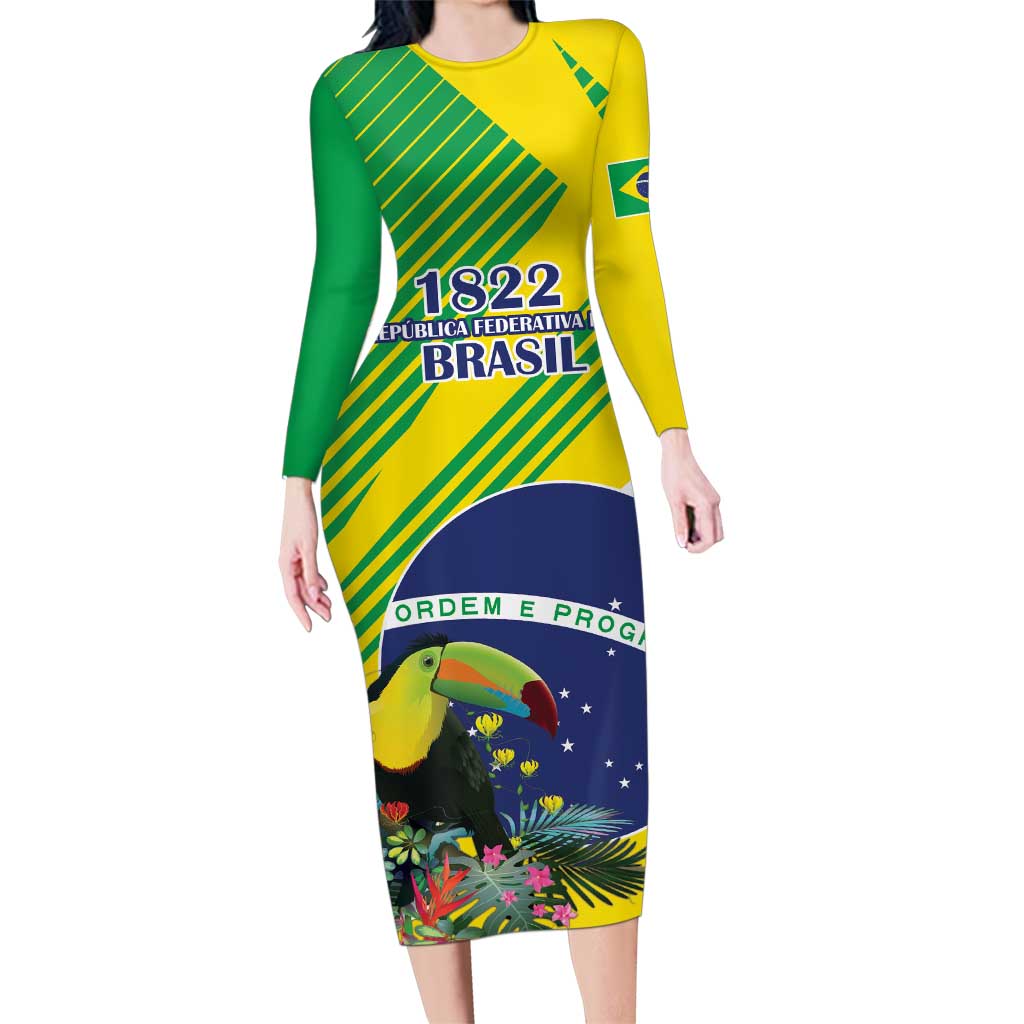 Custom Brazil Independence Day Family Matching Long Sleeve Bodycon Dress and Hawaiian Shirt Toco Toucan Ordem e Progresso - Wonder Print Shop