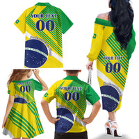 Custom Brazil Independence Day Family Matching Off The Shoulder Long Sleeve Dress and Hawaiian Shirt Toco Toucan Ordem e Progresso - Wonder Print Shop