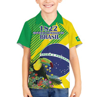 Custom Brazil Independence Day Family Matching Off The Shoulder Long Sleeve Dress and Hawaiian Shirt Toco Toucan Ordem e Progresso - Wonder Print Shop
