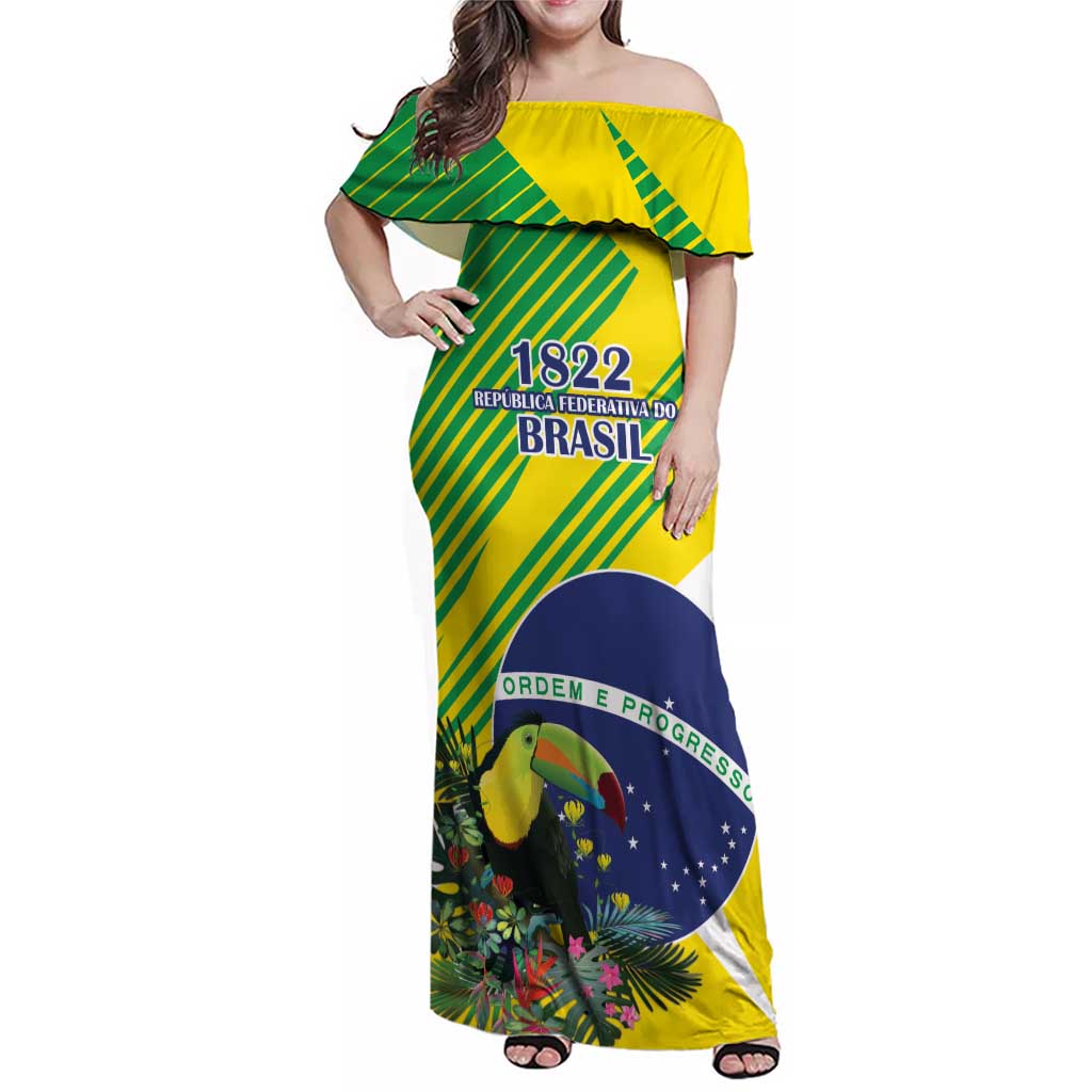 Custom Brazil Independence Day Family Matching Off Shoulder Maxi Dress and Hawaiian Shirt Toco Toucan Ordem e Progresso - Wonder Print Shop