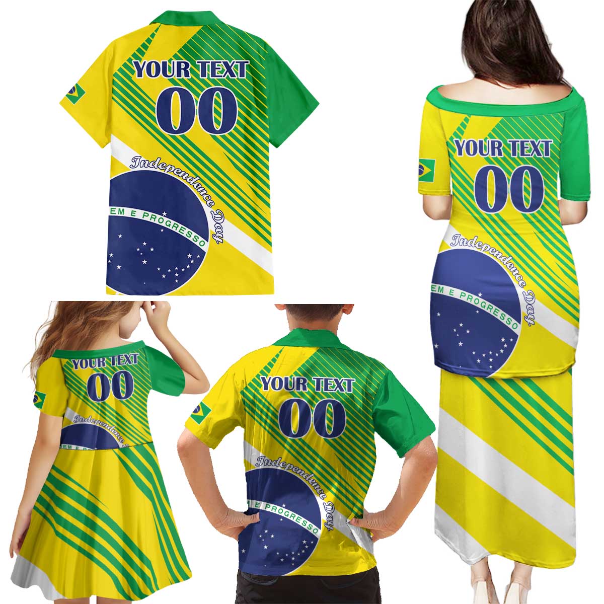 Custom Brazil Independence Day Family Matching Puletasi and Hawaiian Shirt Toco Toucan Ordem e Progresso - Wonder Print Shop