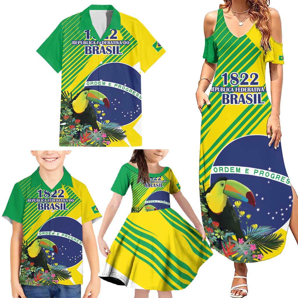 Custom Brazil Independence Day Family Matching Summer Maxi Dress and Hawaiian Shirt Toco Toucan Ordem e Progresso - Wonder Print Shop