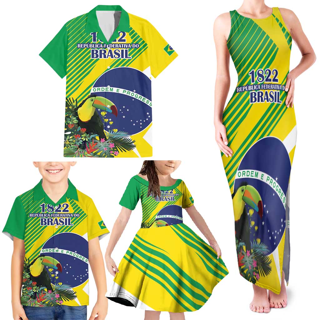 Custom Brazil Independence Day Family Matching Tank Maxi Dress and Hawaiian Shirt Toco Toucan Ordem e Progresso - Wonder Print Shop