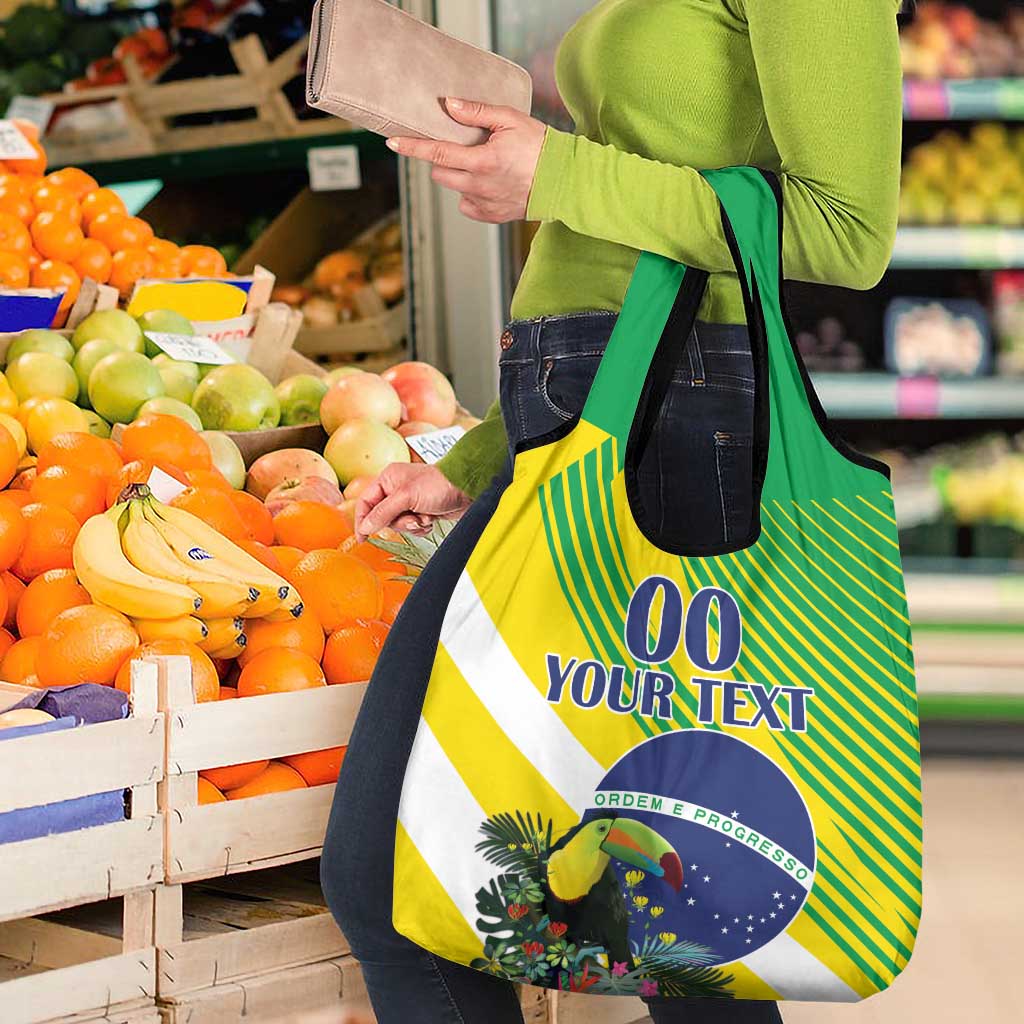 Custom Brazil Independence Day Grocery Bag Toco Toucan Ordem e Progresso