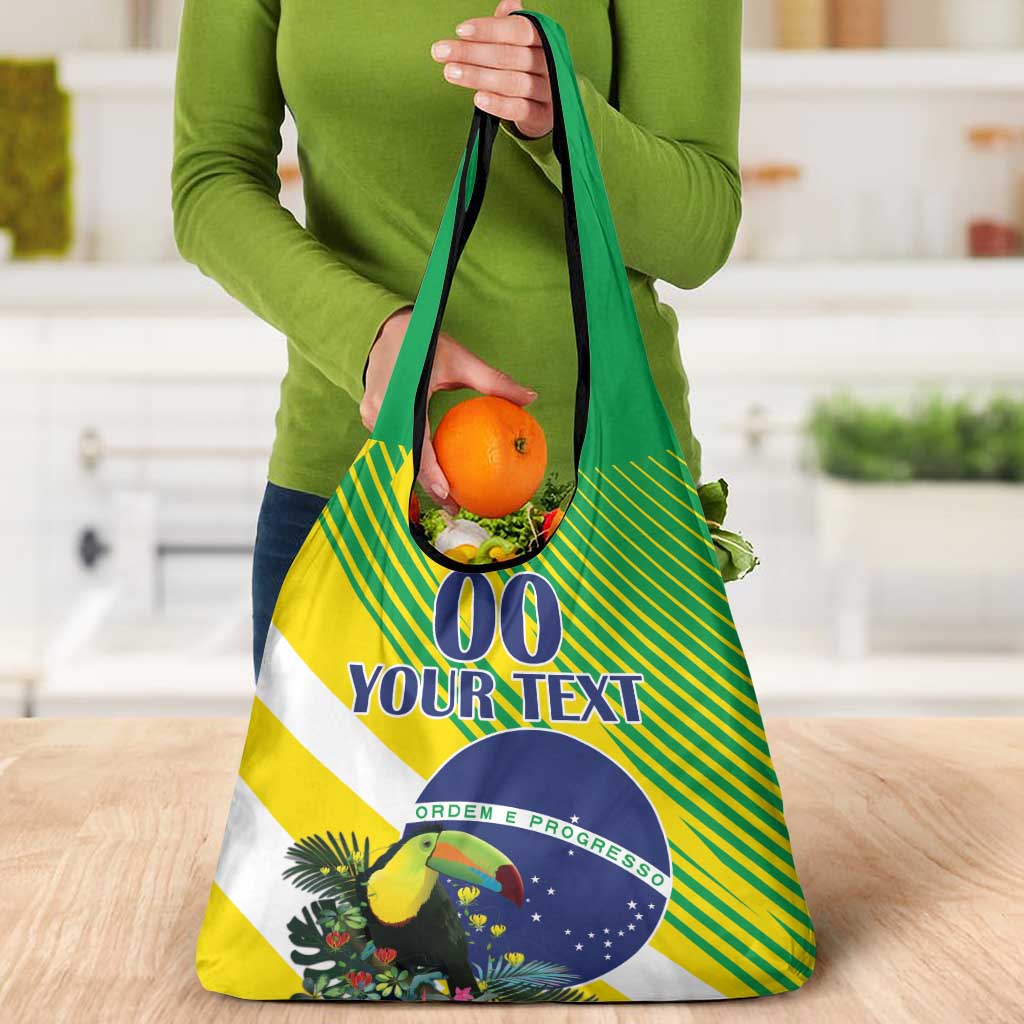 Custom Brazil Independence Day Grocery Bag Toco Toucan Ordem e Progresso