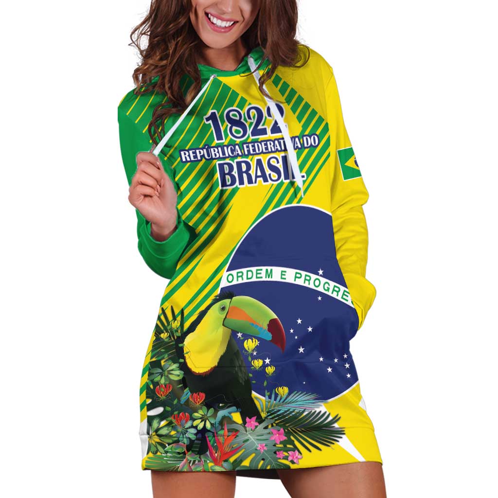 Custom Brazil Independence Day Hoodie Dress Toco Toucan Ordem e Progresso - Wonder Print Shop