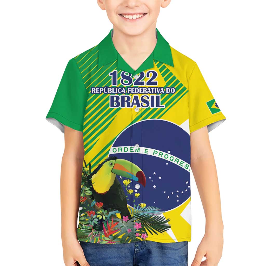 Custom Brazil Independence Day Kid Hawaiian Shirt Toco Toucan Ordem e Progresso - Wonder Print Shop