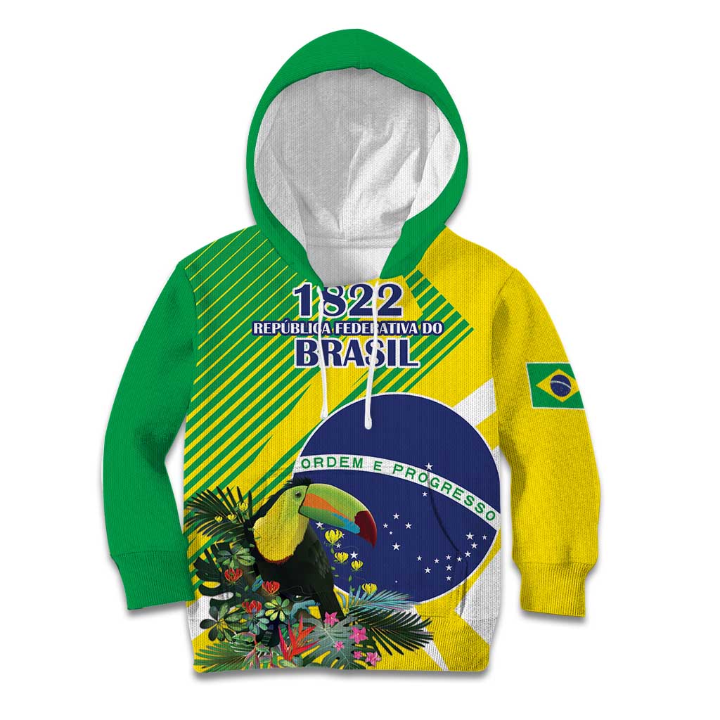 Custom Brazil Independence Day Kid Hoodie Toco Toucan Ordem e Progresso - Wonder Print Shop