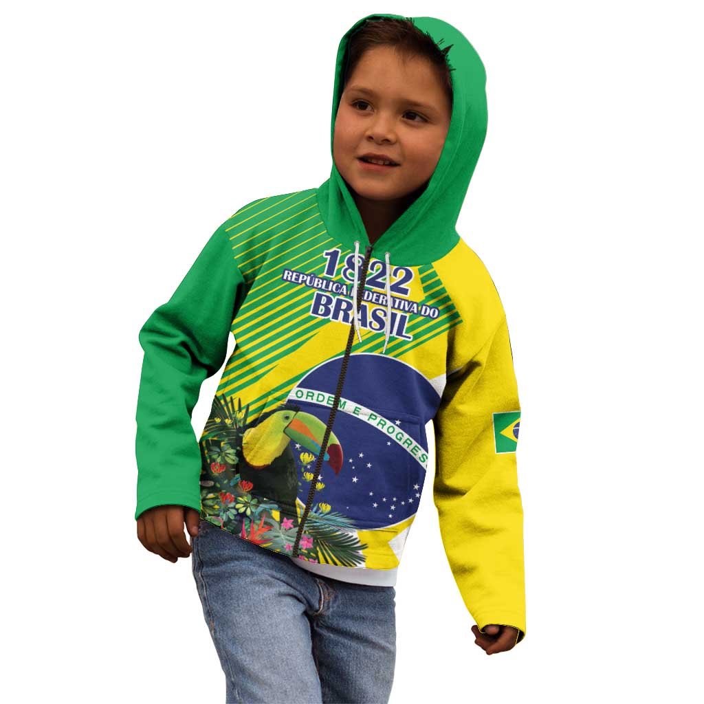 Custom Brazil Independence Day Kid Hoodie Toco Toucan Ordem e Progresso - Wonder Print Shop