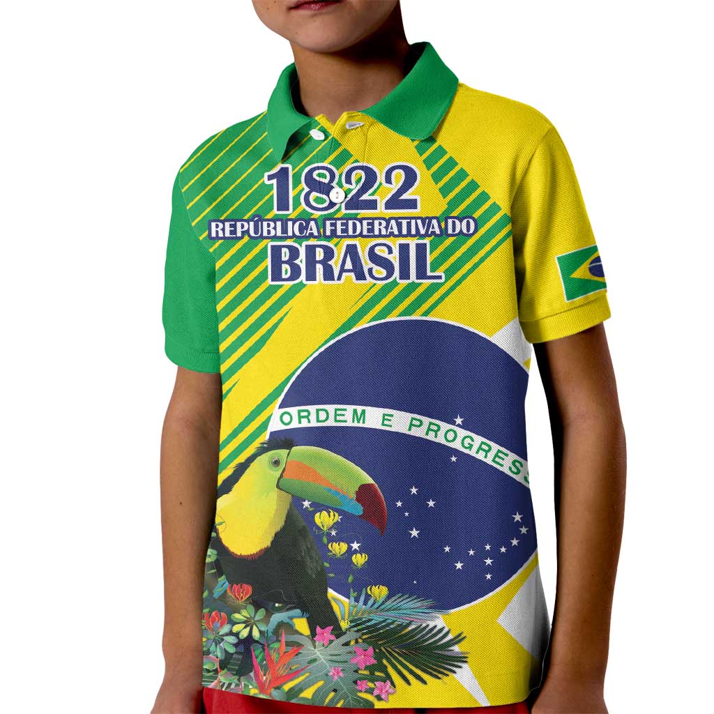 Custom Brazil Independence Day Kid Polo Shirt Toco Toucan Ordem e Progresso - Wonder Print Shop