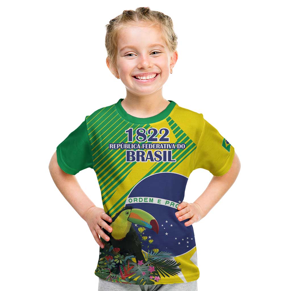 Custom Brazil Independence Day Kid T Shirt Toco Toucan Ordem e Progresso - Wonder Print Shop