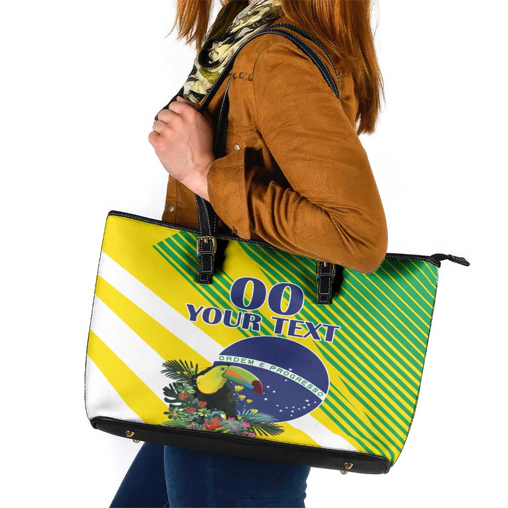Custom Brazil Independence Day Leather Tote Bag Toco Toucan Ordem e Progresso - Wonder Print Shop