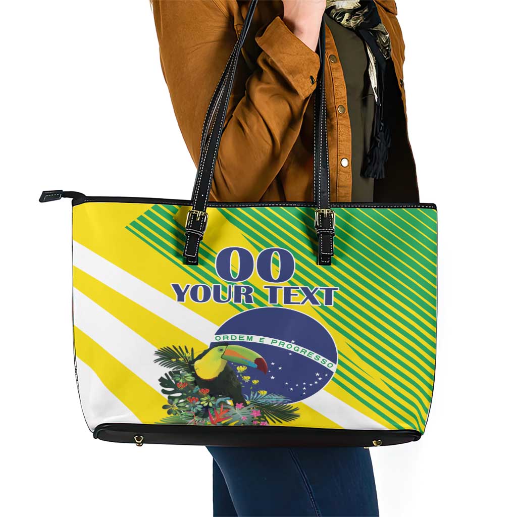 Custom Brazil Independence Day Leather Tote Bag Toco Toucan Ordem e Progresso - Wonder Print Shop
