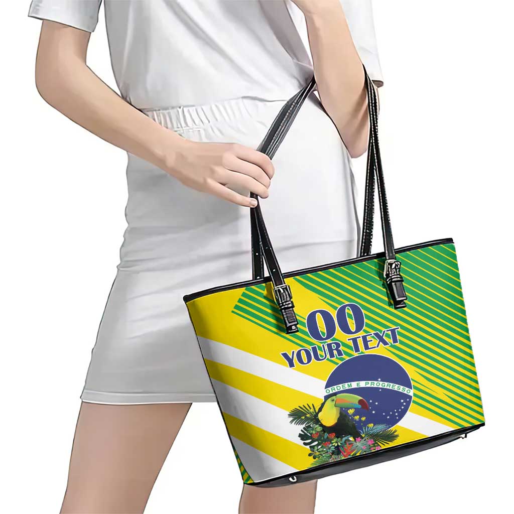 Custom Brazil Independence Day Leather Tote Bag Toco Toucan Ordem e Progresso - Wonder Print Shop