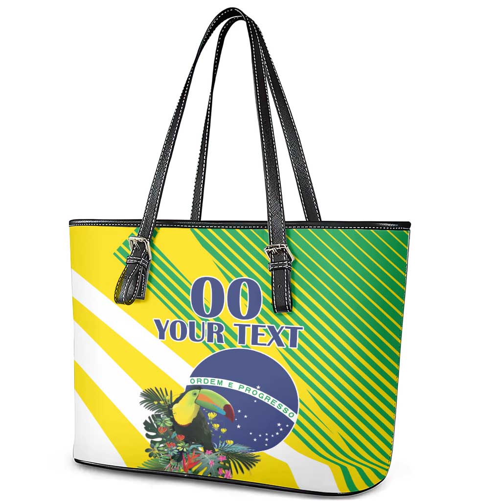 Custom Brazil Independence Day Leather Tote Bag Toco Toucan Ordem e Progresso - Wonder Print Shop