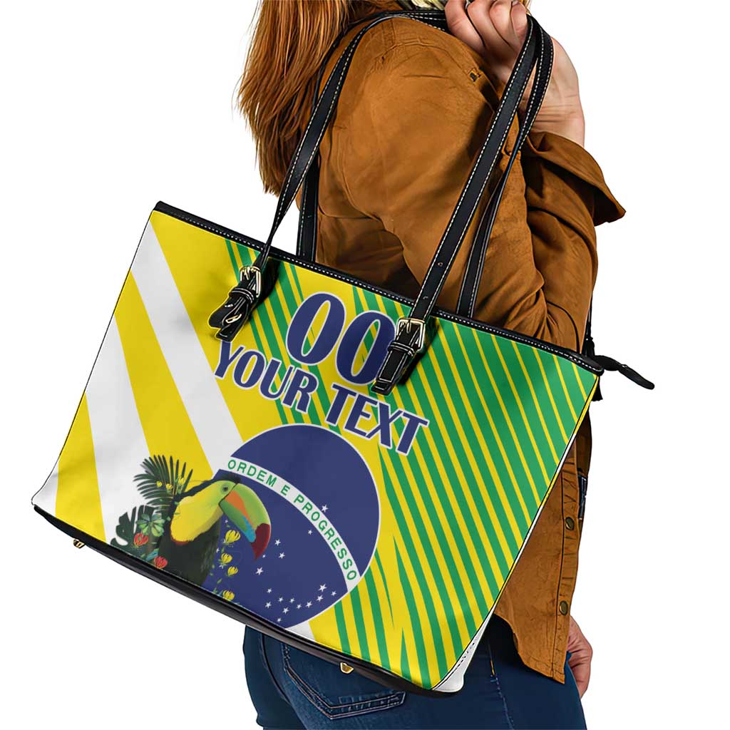 Custom Brazil Independence Day Leather Tote Bag Toco Toucan Ordem e Progresso - Wonder Print Shop