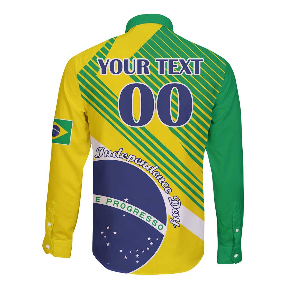 Custom Brazil Independence Day Long Sleeve Button Shirt Toco Toucan Ordem e Progresso - Wonder Print Shop
