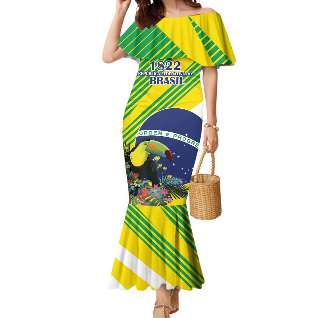 Custom Brazil Independence Day Mermaid Dress Toco Toucan Ordem e Progresso - Wonder Print Shop