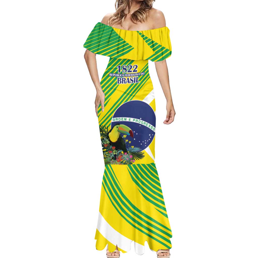 Custom Brazil Independence Day Mermaid Dress Toco Toucan Ordem e Progresso - Wonder Print Shop