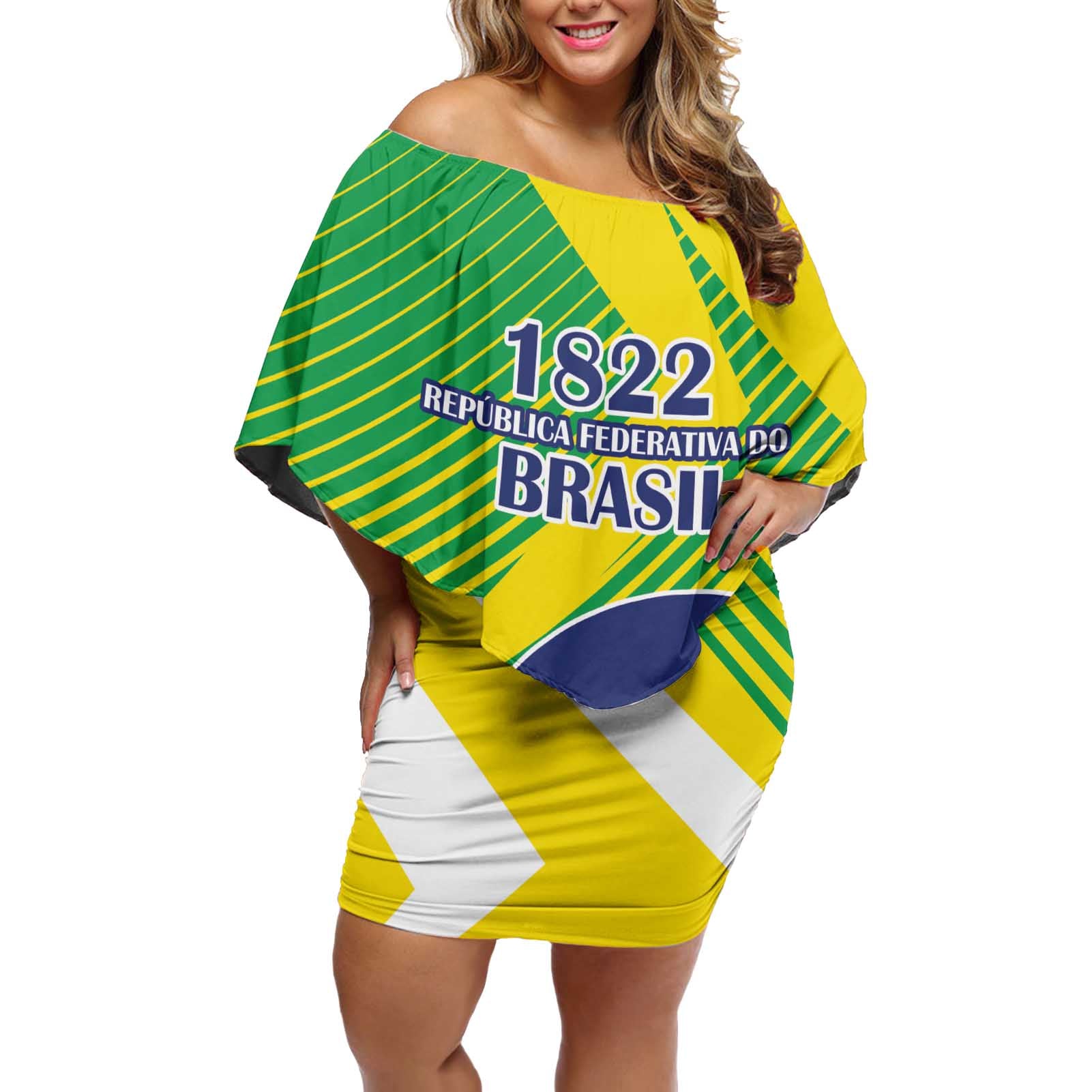 Custom Brazil Independence Day Off Shoulder Short Dress Toco Toucan Ordem e Progresso - Wonder Print Shop