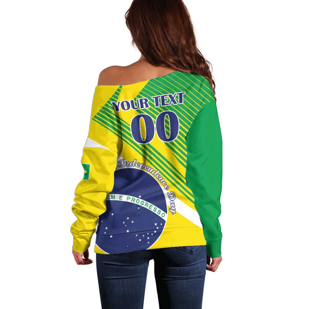 Custom Brazil Independence Day Off Shoulder Sweater Toco Toucan Ordem e Progresso - Wonder Print Shop