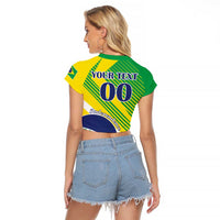 Custom Brazil Independence Day Raglan Cropped T Shirt Toco Toucan Ordem e Progresso - Wonder Print Shop