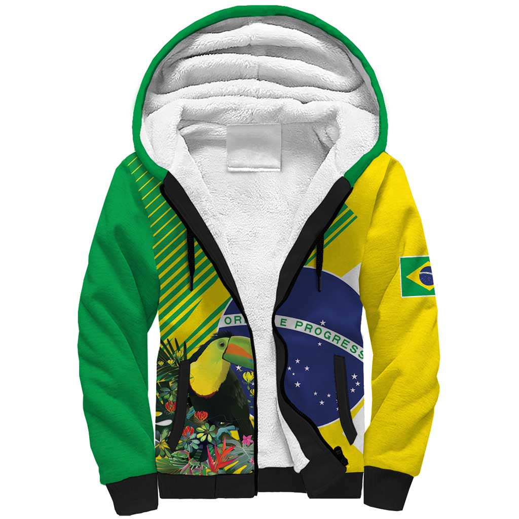 Custom Brazil Independence Day Sherpa Hoodie Toco Toucan Ordem e Progresso - Wonder Print Shop