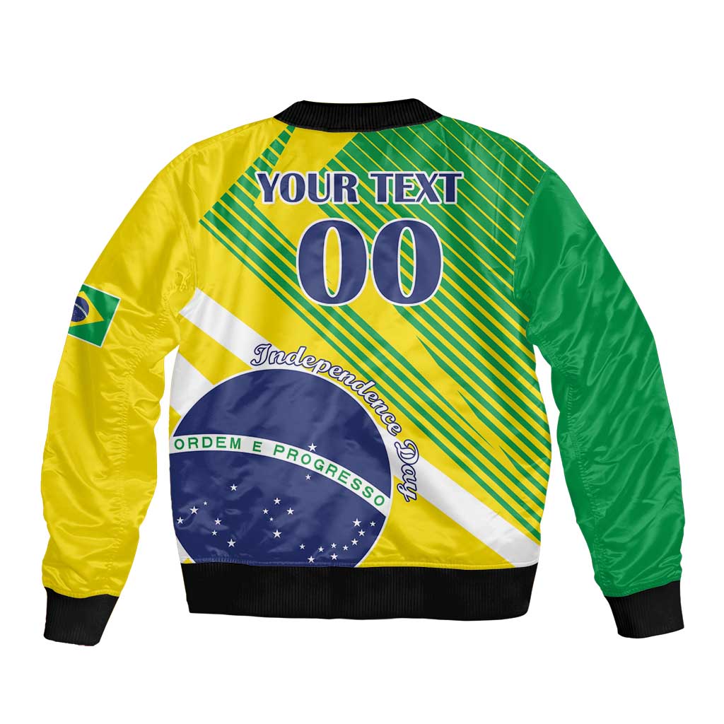 Custom Brazil Independence Day Sleeve Zip Bomber Jacket Toco Toucan Ordem e Progresso - Wonder Print Shop