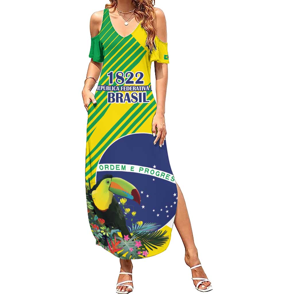 Custom Brazil Independence Day Summer Maxi Dress Toco Toucan Ordem e Progresso - Wonder Print Shop