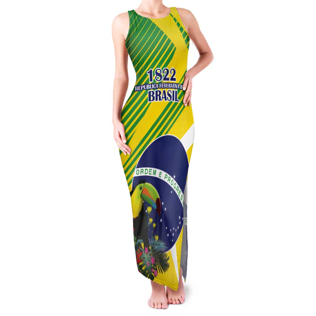 Custom Brazil Independence Day Tank Maxi Dress Toco Toucan Ordem e Progresso - Wonder Print Shop