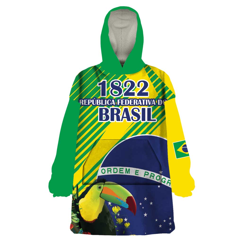 Custom Brazil Independence Day Wearable Blanket Hoodie Toco Toucan Ordem e Progresso - Wonder Print Shop